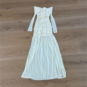 Peppermayo Maxi Dress Off Shoulder Flowy Ginny Size XXS Pale Butter Yellow